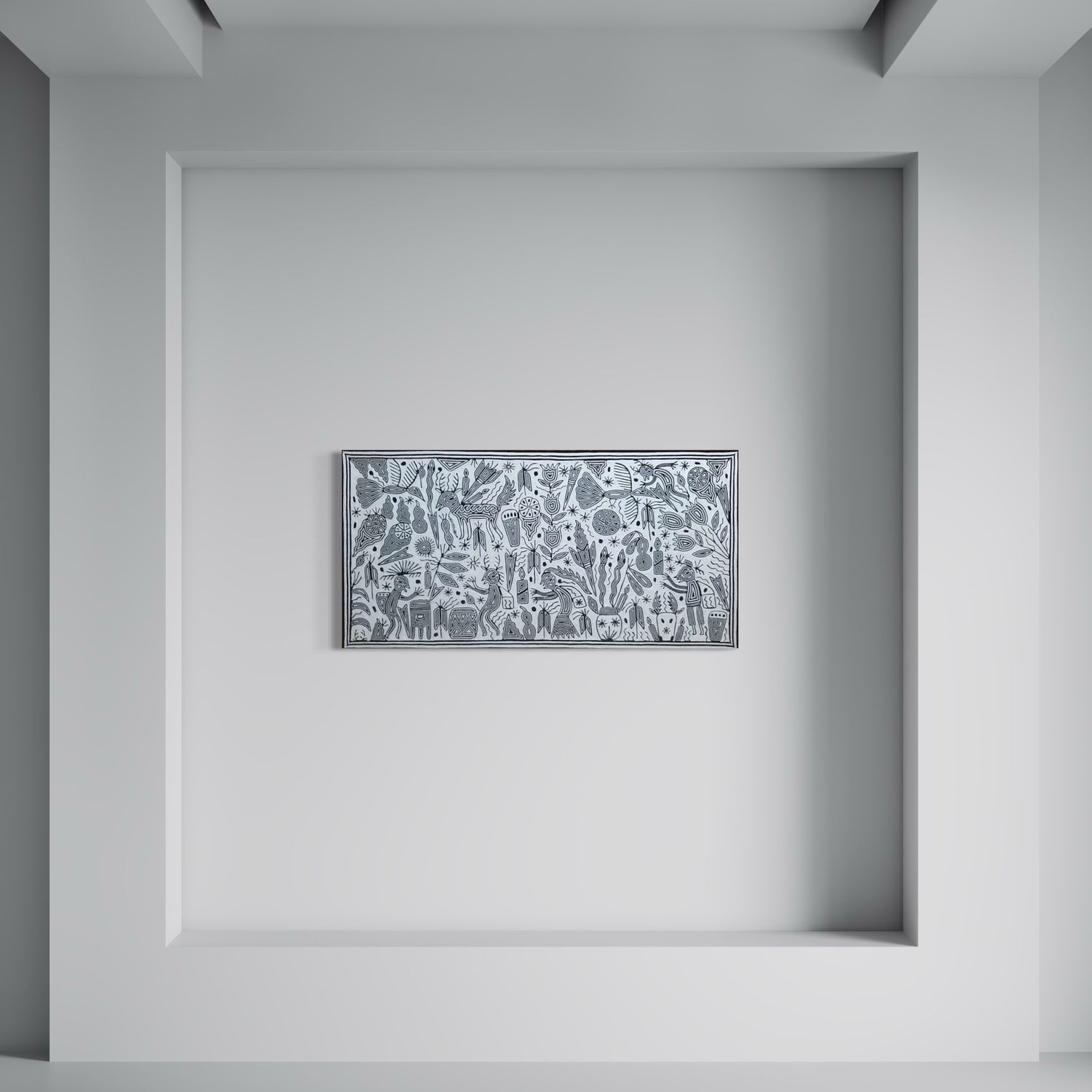 "LA VISION SAGRADA EN BLANCO Y NEGRO" AHCT6012063 - TATEHUARI, arte huichol