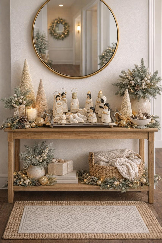 Nacimiento de navidad Grande Colores Beige Dorado NACGRAND03 - TATEHUARI, arte huichol