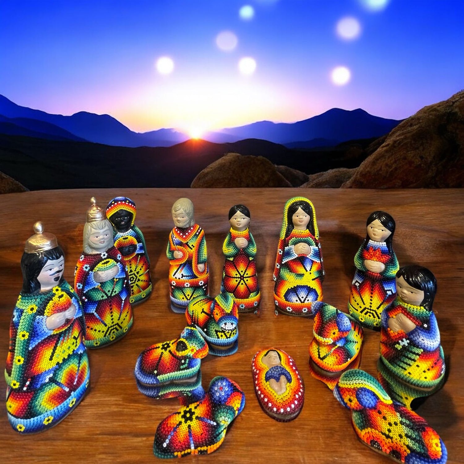 Nacimiento de navidad Grande Colores NACGRAND02 - TATEHUARI, arte huichol