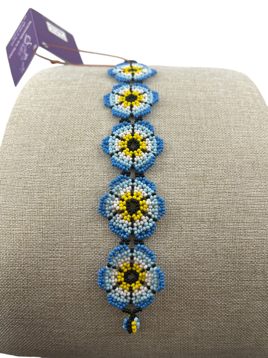 Pulsera de Chaquira PC04floresazules - TATEHUARI, arte huichol