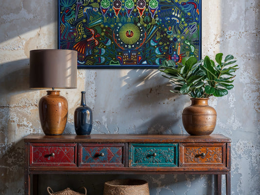 "LUZ DEL SOL Y VISION DEL VENADO" AHCT6012062 - TATEHUARI, arte huichol