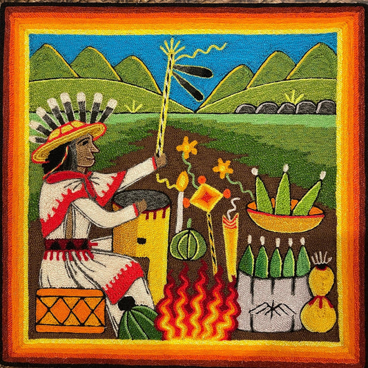 Cuadro de Estambre 303099 - TATEHUARI, arte huichol