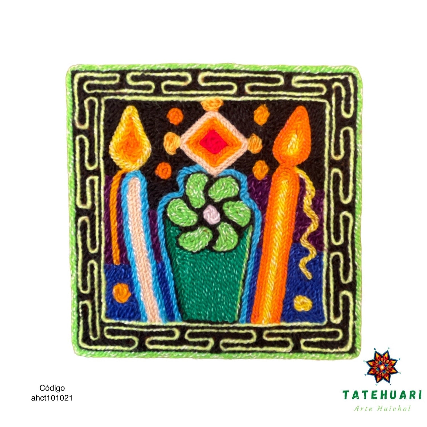 Cuadro o Tabla de Estambre 10 X 10 cms - TATEHUARI, arte huichol