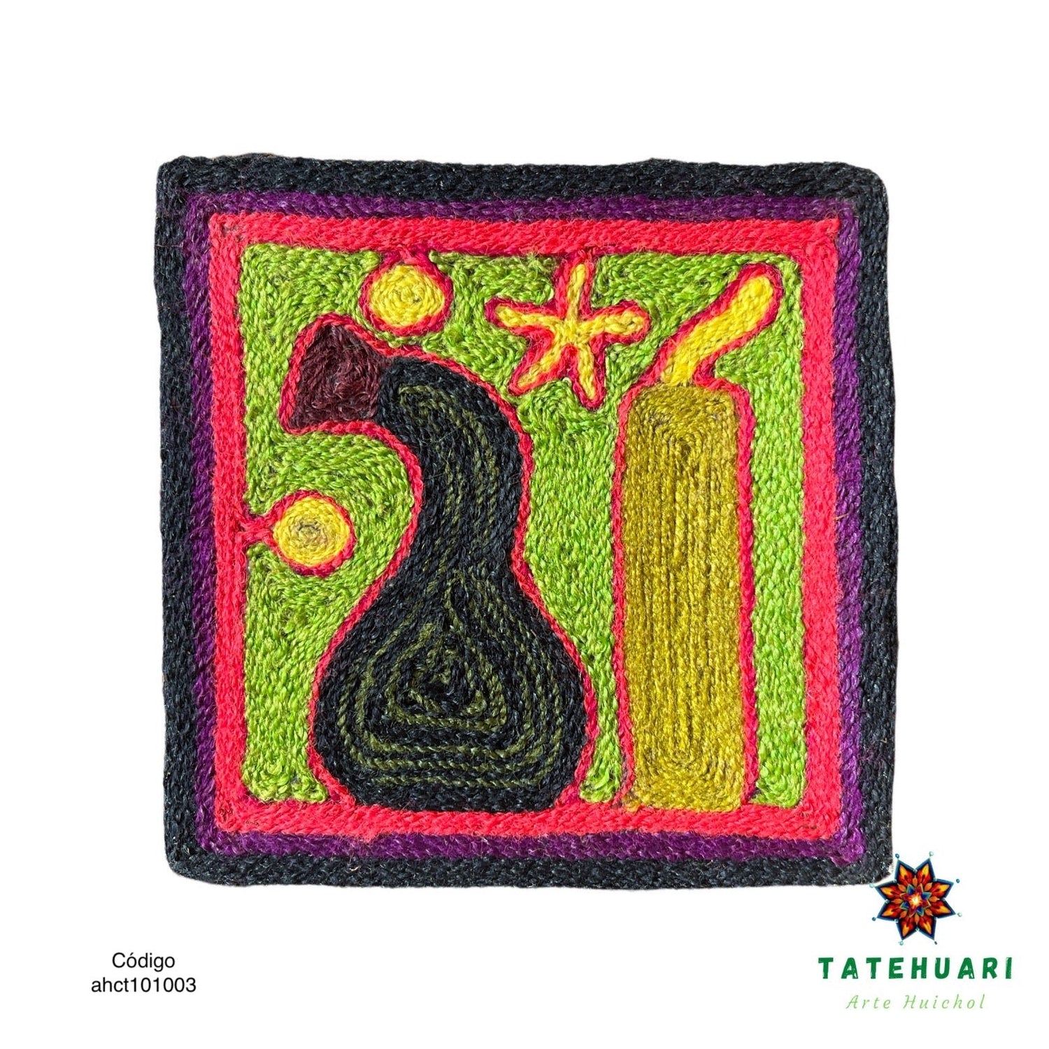 Cuadro o Tabla de Estambre 10 X 10 cms - TATEHUARI, arte huichol
