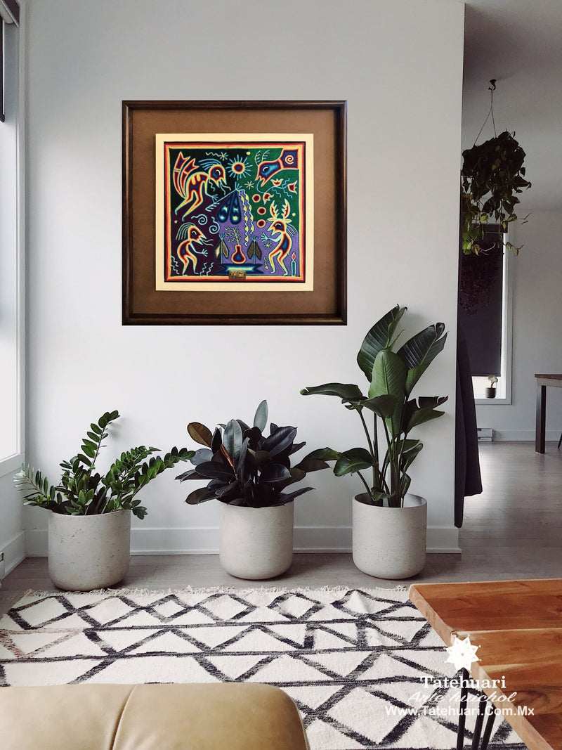 Cuadro o Tabla de Estambre 40 X 40 cms - TATEHUARI, arte huichol