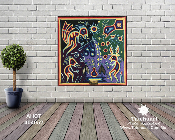 Cuadro o Tabla de Estambre 40 X 40 cms - TATEHUARI, arte huichol