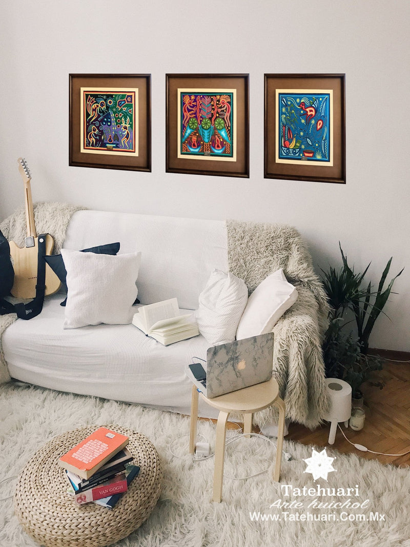 Cuadro o Tabla de Estambre 40 X 40 cms - TATEHUARI, arte huichol