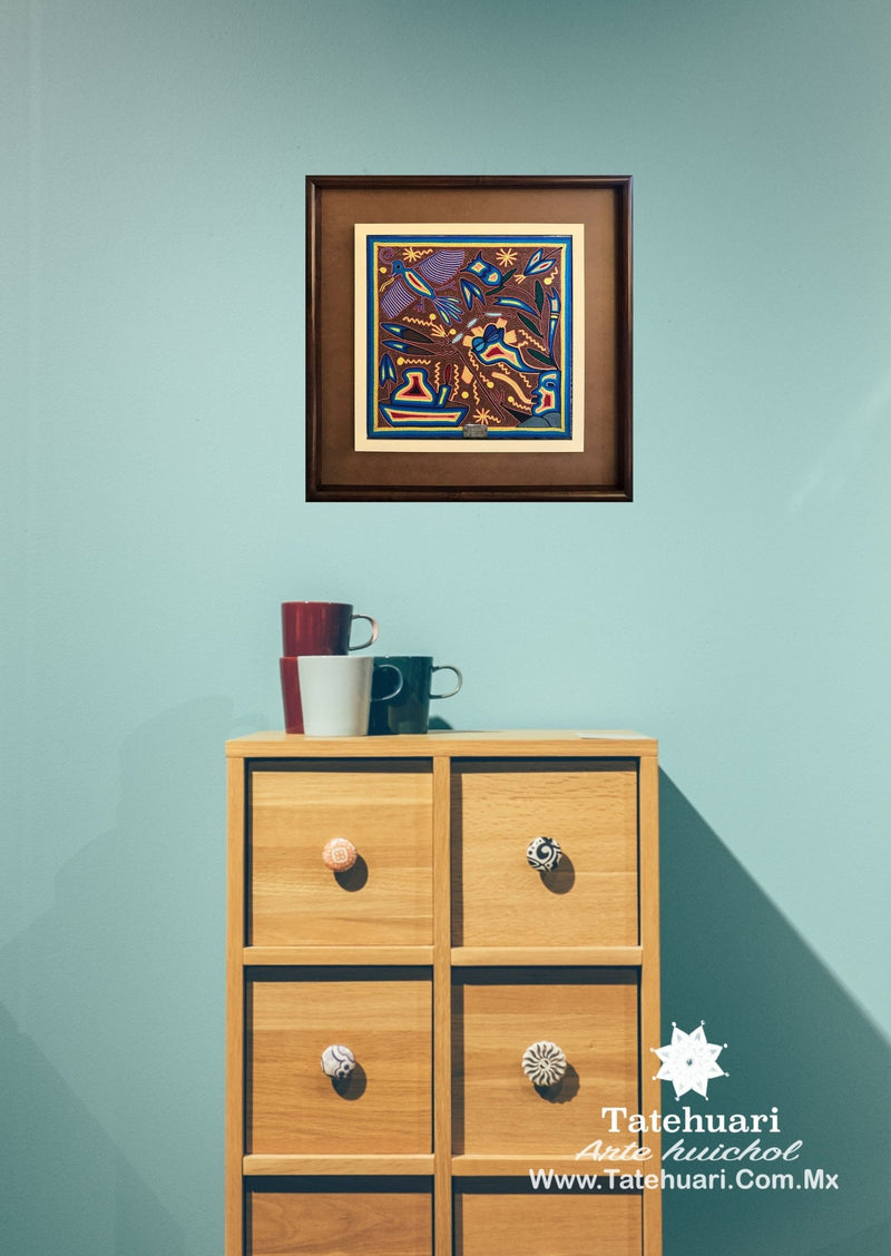 Cuadro o Tabla de Estambre 40 X 40 cms - TATEHUARI, arte huichol