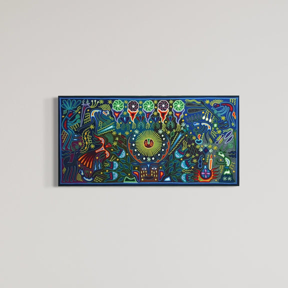"LUZ DEL SOL Y VISION DEL VENADO" AHCT6012062 - TATEHUARI, arte huichol