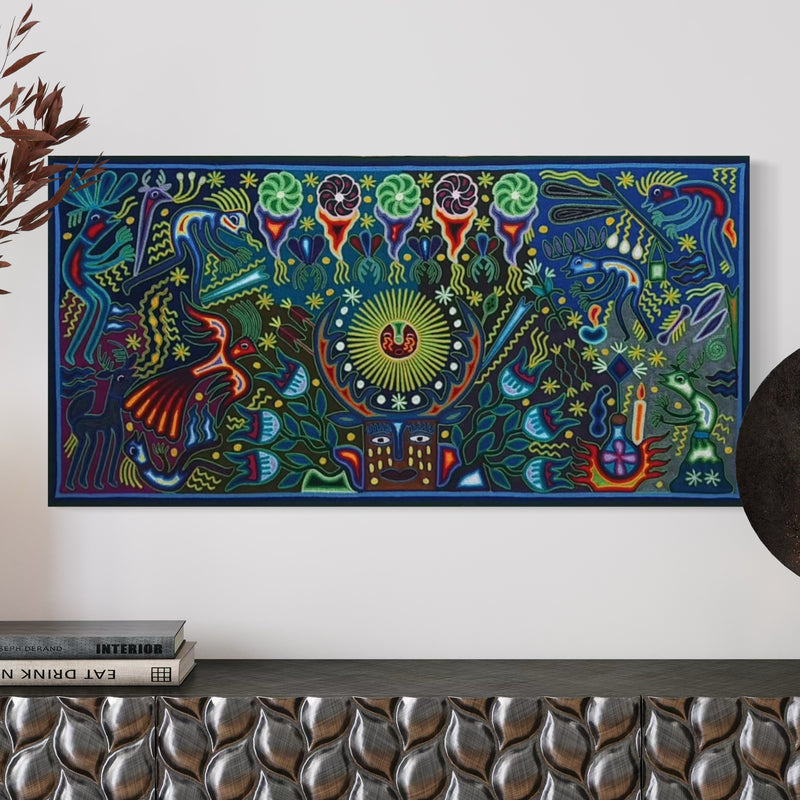"LUZ DEL SOL Y VISION DEL VENADO" AHCT6012062 - TATEHUARI, arte huichol