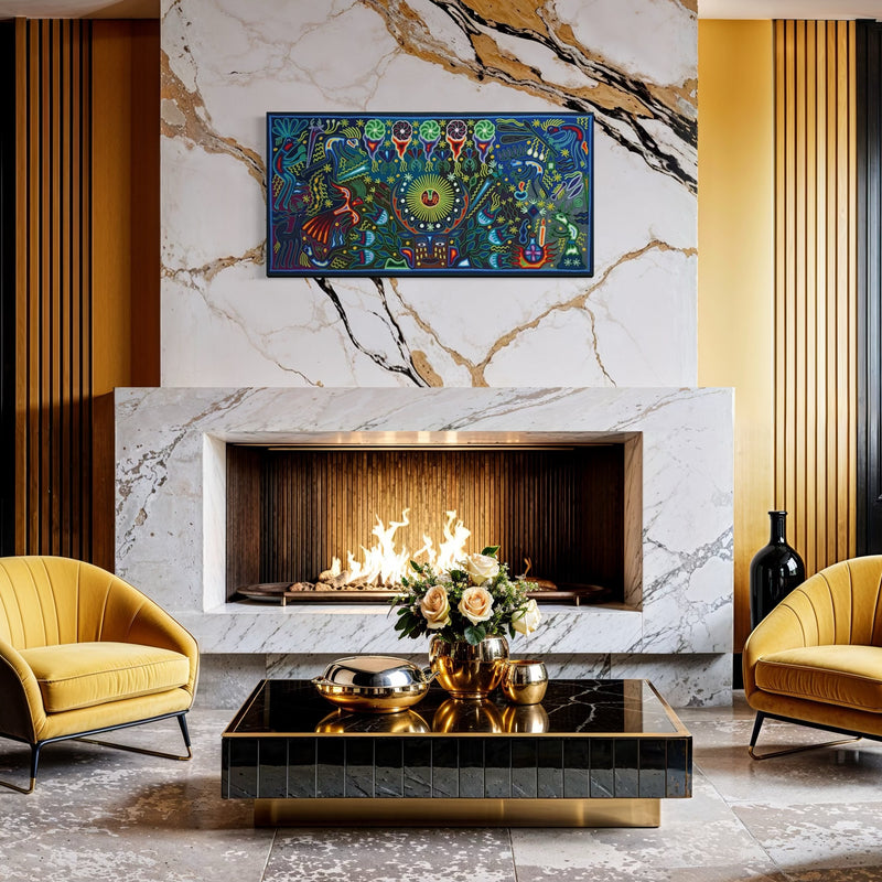 "LUZ DEL SOL Y VISION DEL VENADO" AHCT6012062 - TATEHUARI, arte huichol