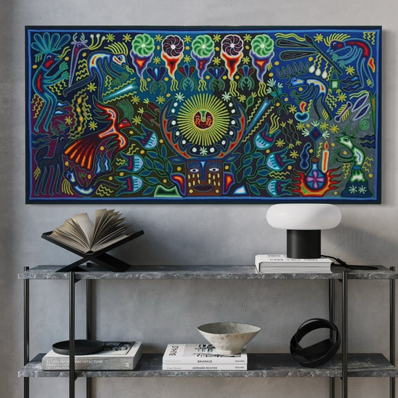 "LUZ DEL SOL Y VISION DEL VENADO" AHCT6012062 - TATEHUARI, arte huichol