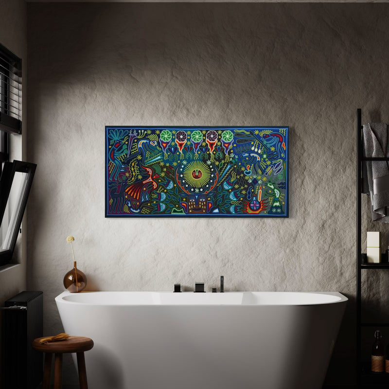 "LUZ DEL SOL Y VISION DEL VENADO" AHCT6012062 - TATEHUARI, arte huichol