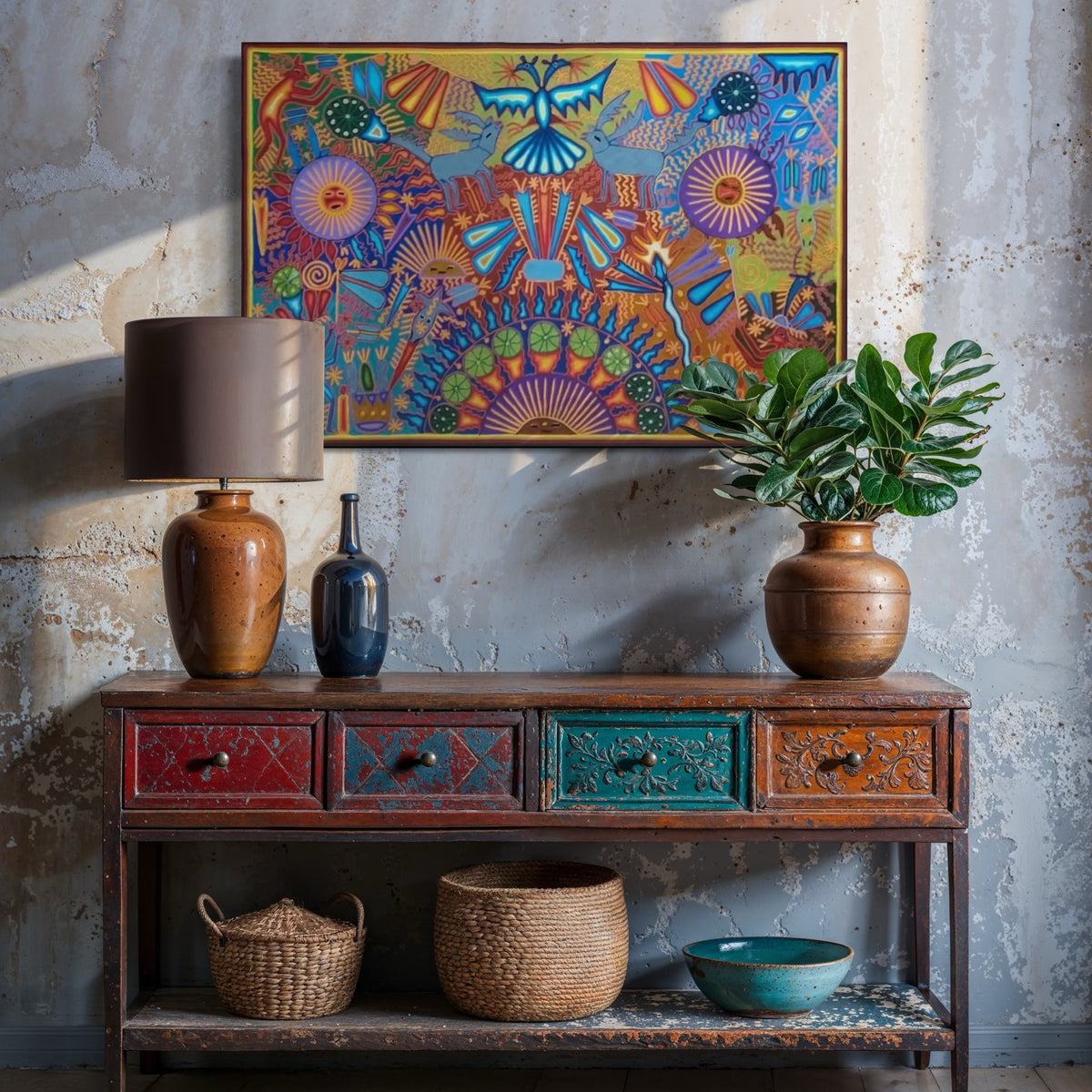 "OFRENDA AL SOL DUAL" AHCT8012090 - TATEHUARI, arte huichol