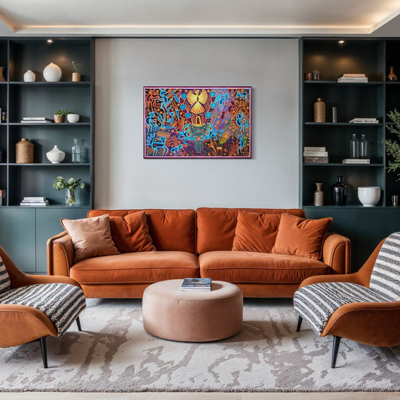 "EL GUARDIAN DEL VENADO AZUL" AHCT8012092 - TATEHUARI, arte huichol