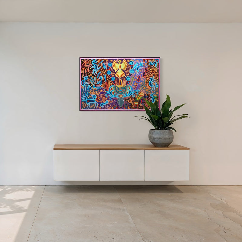 "EL GUARDIAN DEL VENADO AZUL" AHCT8012092 - TATEHUARI, arte huichol