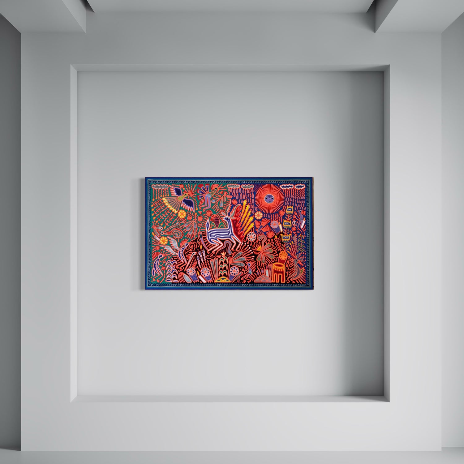 "EL CANTO DEL VENADO BAJO EL SOL Y LA LLUVIA" AHCT8012096 - TATEHUARI, arte huichol