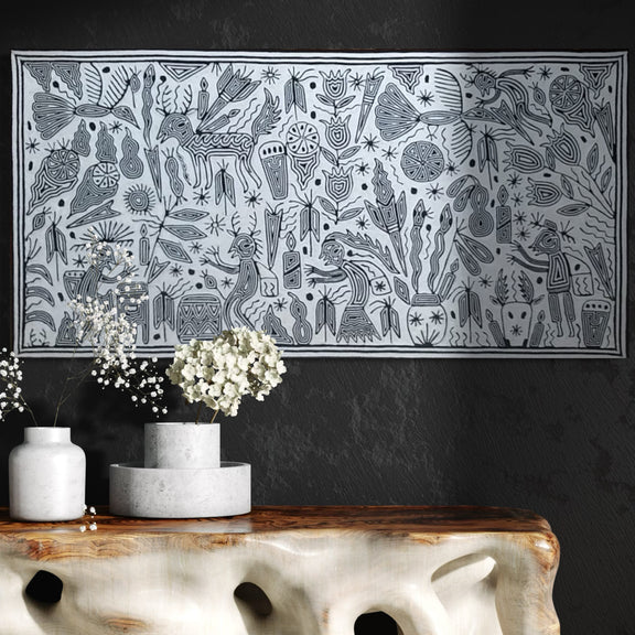 "LA VISION SAGRADA EN BLANCO Y NEGRO" AHCT6012063 - TATEHUARI, arte huichol