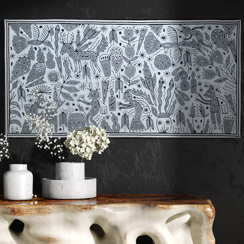 "LA VISION SAGRADA EN BLANCO Y NEGRO" AHCT6012063 - TATEHUARI, arte huichol