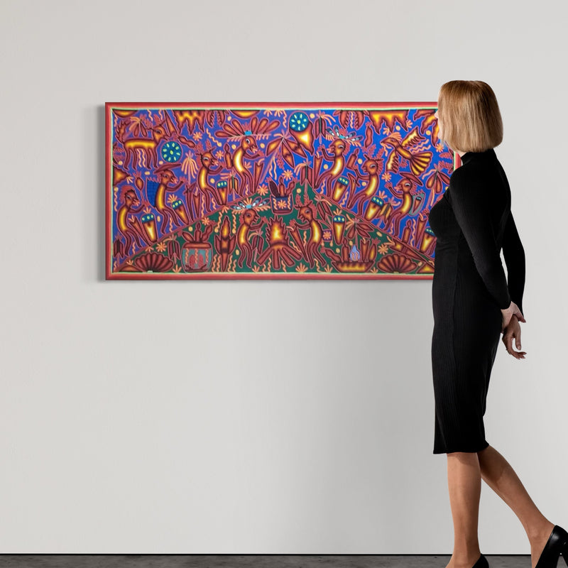 "EL FUEGO ANCESTRAL Y LA ARMONIA DEL ESPIRITU" AHCT6012064 - TATEHUARI, arte huichol