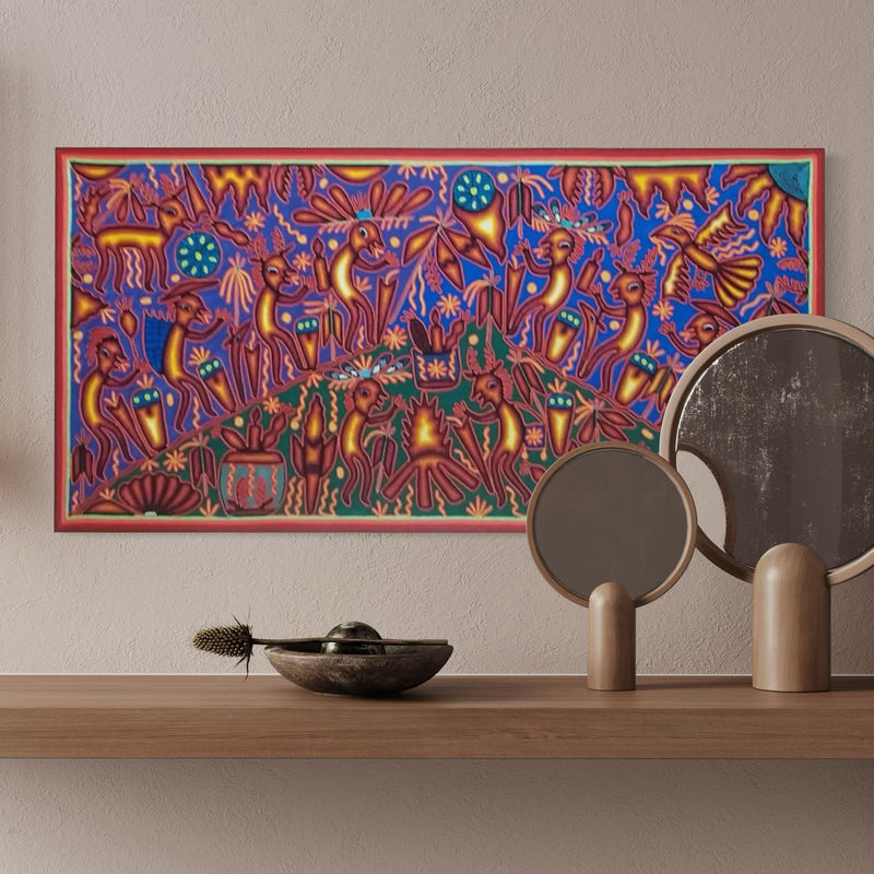 "EL FUEGO ANCESTRAL Y LA ARMONIA DEL ESPIRITU" AHCT6012064 - TATEHUARI, arte huichol