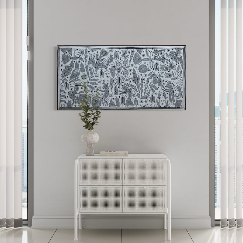 "LA VISION SAGRADA EN BLANCO Y NEGRO" AHCT6012063 - TATEHUARI, arte huichol