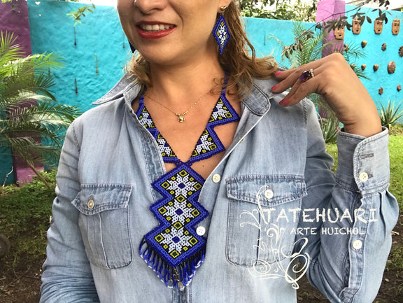 Collar Rombos Azul - TATEHUARI, arte huichol