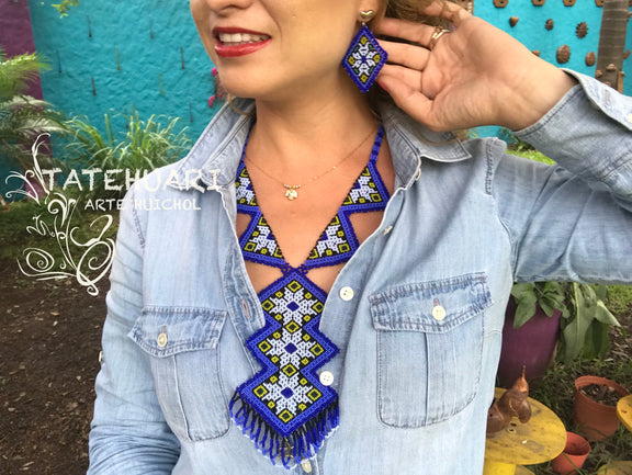 Collar Rombos Azul - TATEHUARI, arte huichol