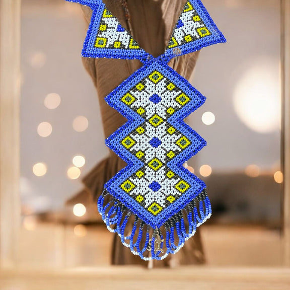 Collar Rombos Azul - TATEHUARI, arte huichol