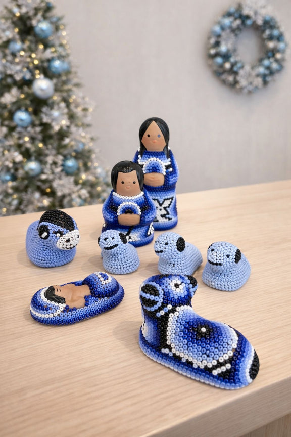 Nacimiento de Navidad Chico Azul NACCH04 - TATEHUARI, arte huichol