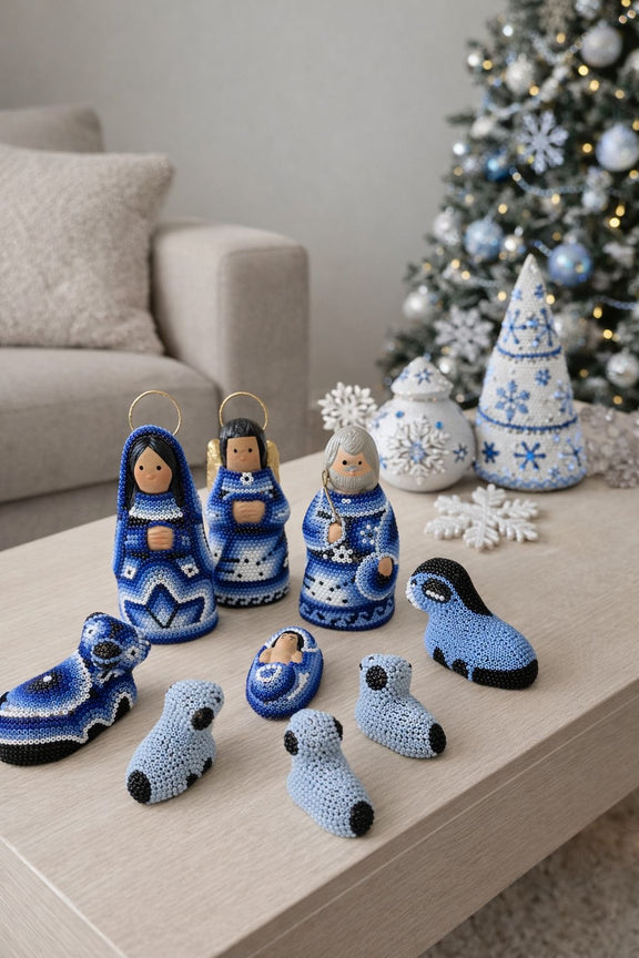 Nacimiento de Navidad Chico Azul NACCH04 - TATEHUARI, arte huichol