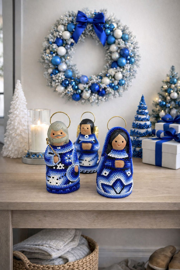 Nacimiento de Navidad Chico Azul NACCH04 - TATEHUARI, arte huichol