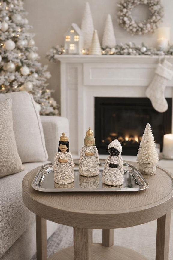 Nacimiento de navidad Grande Colores Beige Plata NACGRAND04 - TATEHUARI, arte huichol