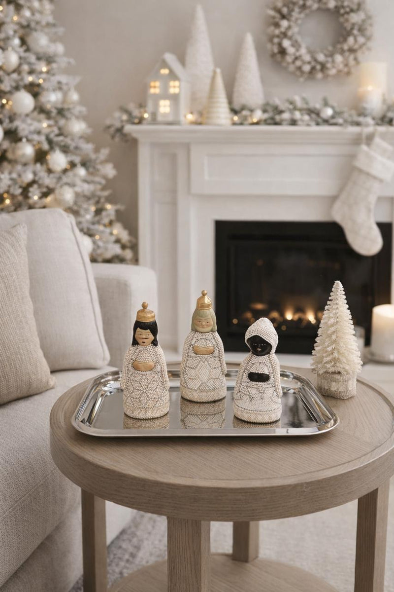 Nacimiento de navidad Grande Colores Beige Plata NACGRAND04 - TATEHUARI, arte huichol