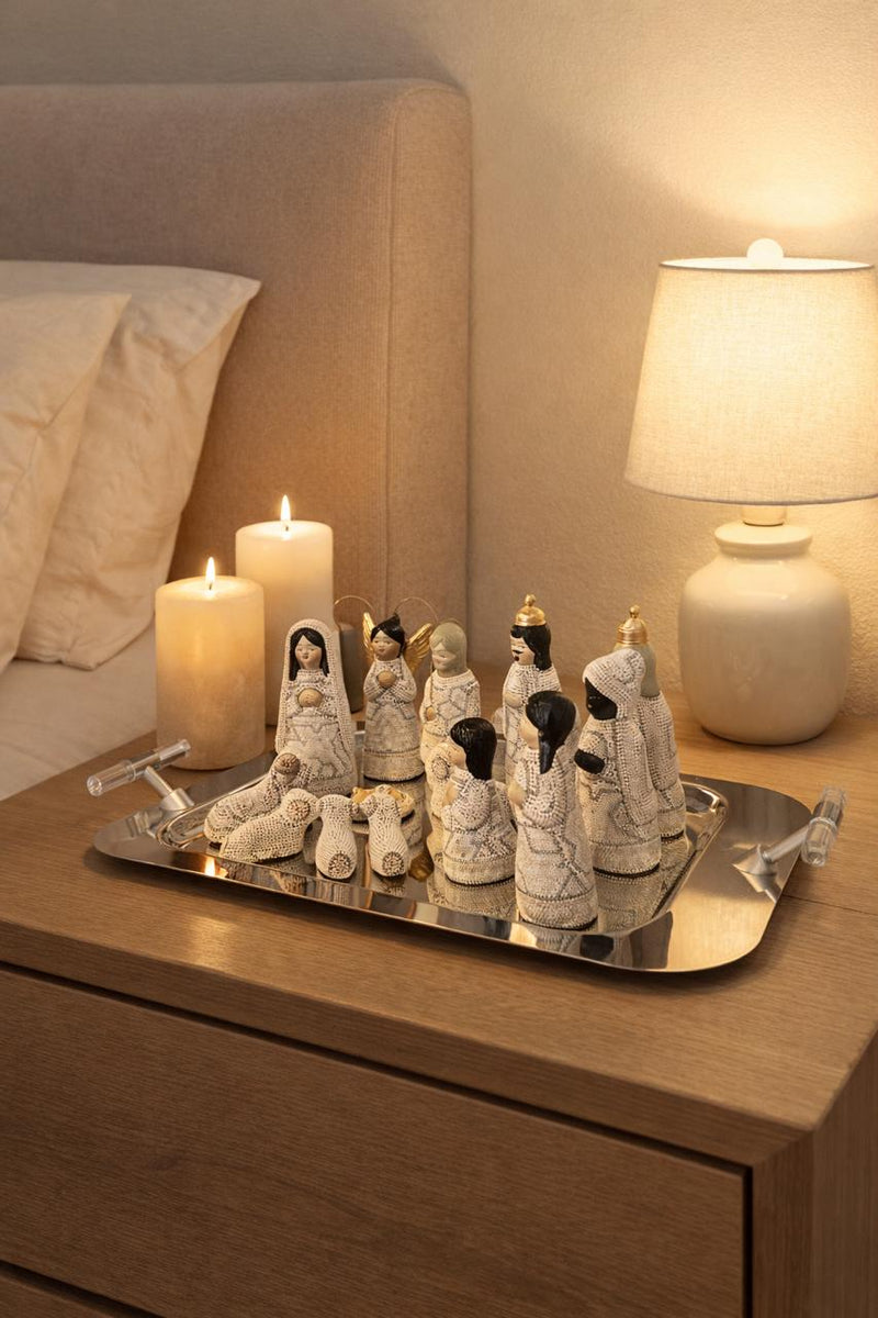 Nacimiento de navidad Grande Colores Beige Plata NACGRAND04 - TATEHUARI, arte huichol