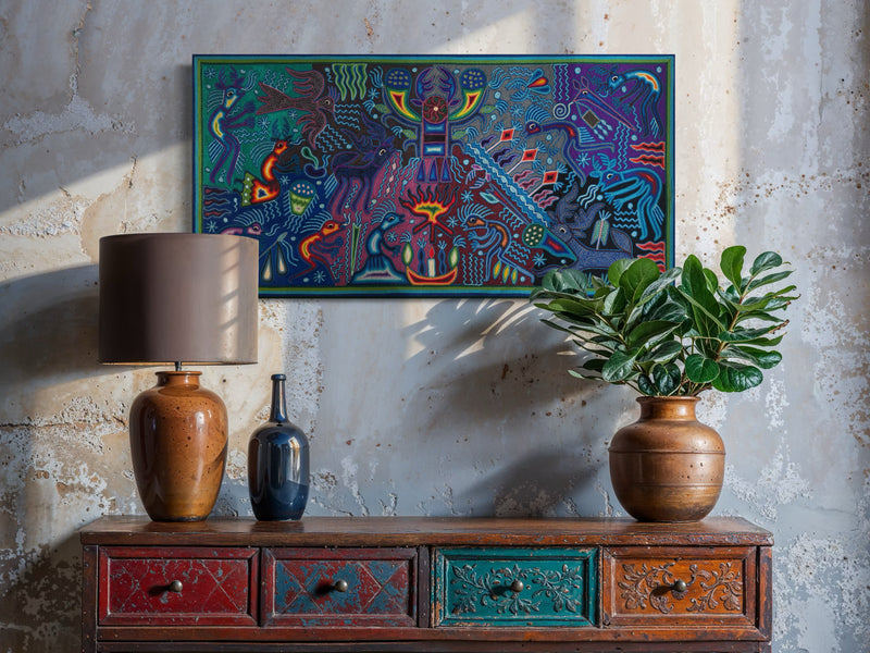 "EL FUEGO DEL ORIGEN" AHCT6012056 - TATEHUARI, arte huichol