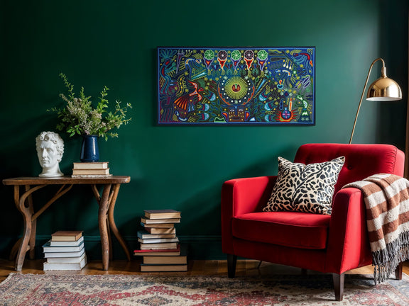 "LUZ DEL SOL Y VISION DEL VENADO" AHCT6012062 - TATEHUARI, arte huichol