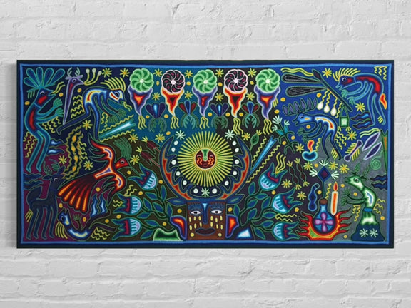 "LUZ DEL SOL Y VISION DEL VENADO" AHCT6012062 - TATEHUARI, arte huichol
