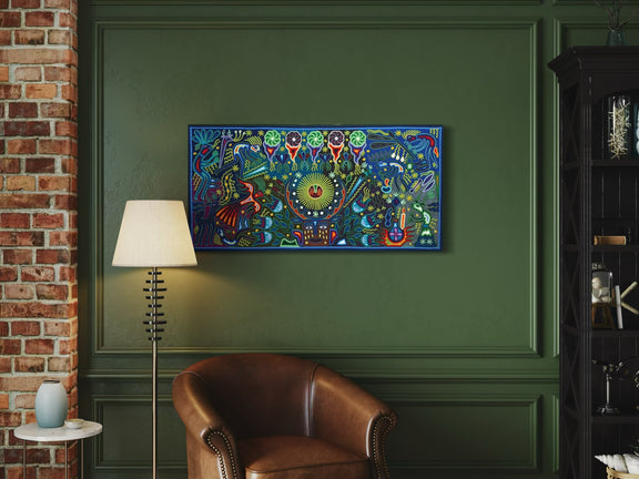 "LUZ DEL SOL Y VISION DEL VENADO" AHCT6012062 - TATEHUARI, arte huichol