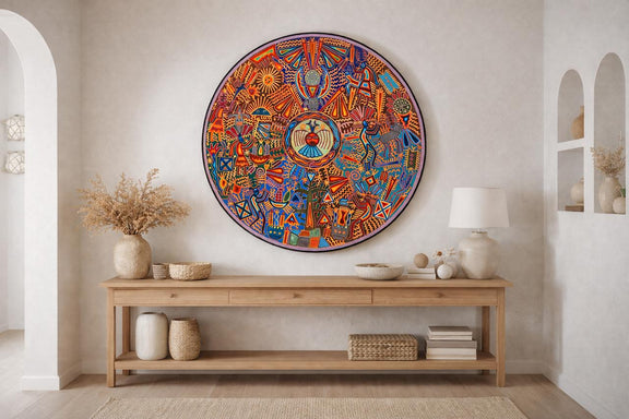 "EL SOL QUE VIGILA: VISION ANCESTRAL DEL CAMINO WIXARIKA" AHCT12012055 - TATEHUARI, arte huichol