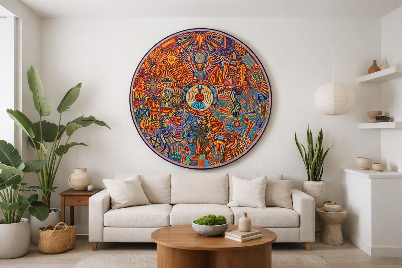 "EL SOL QUE VIGILA: VISION ANCESTRAL DEL CAMINO WIXARIKA" AHCT12012055 - TATEHUARI, arte huichol