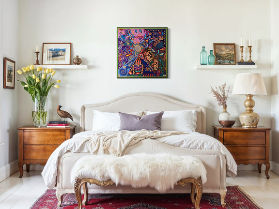 "CONVERSACION DEL CIELO Y LA TIERRA" AHCT808060 - TATEHUARI, arte huichol