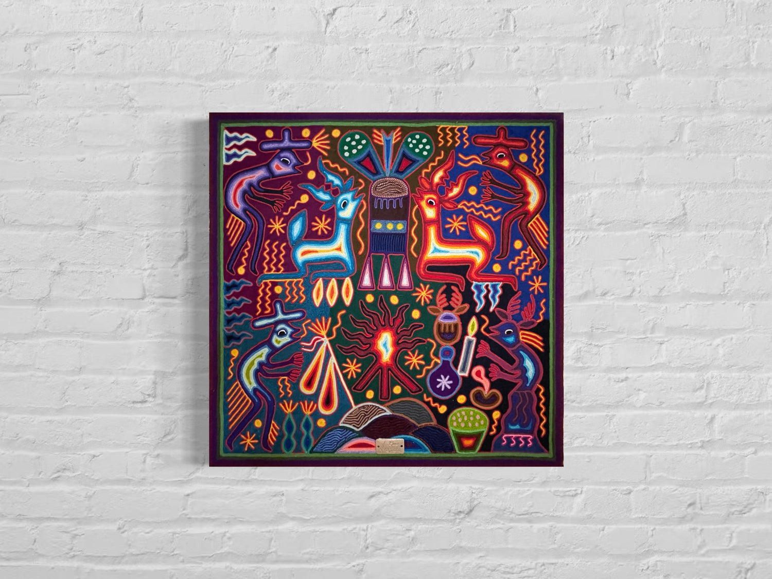 "FUEGO DE LOS DOS ESPIRITUS" AHCT606061 - TATEHUARI, arte huichol