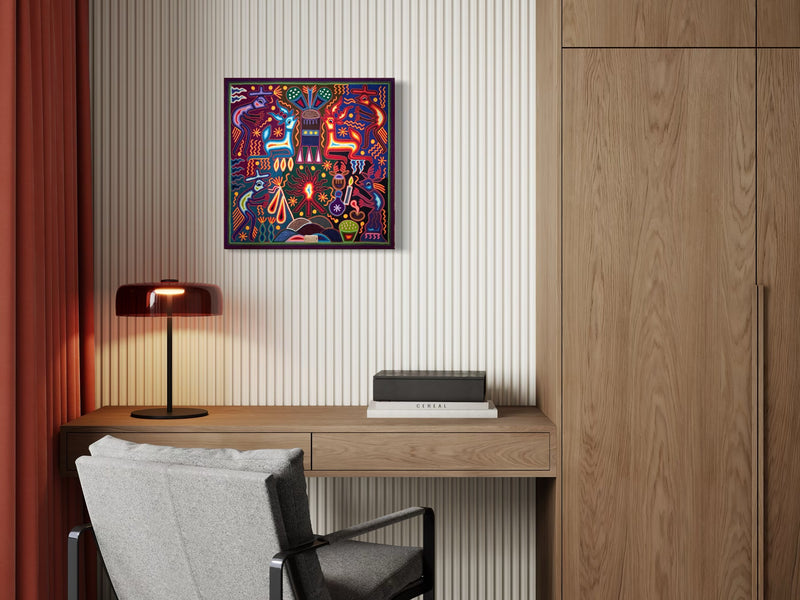 "FUEGO DE LOS DOS ESPIRITUS" AHCT606061 - TATEHUARI, arte huichol