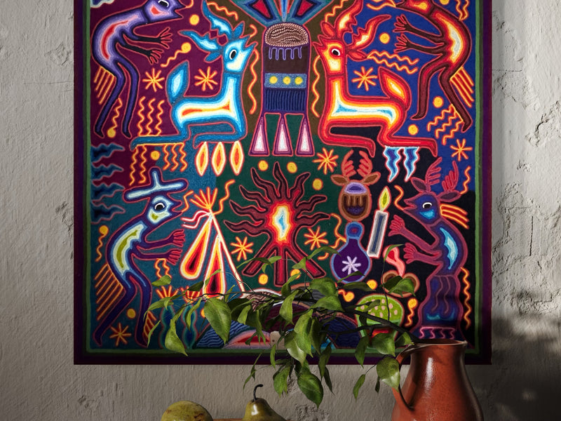 "FUEGO DE LOS DOS ESPIRITUS" AHCT606061 - TATEHUARI, arte huichol