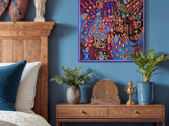 "LA LUZ DEL MAIZ Y LA SERPIENTE CELESTIAL" AHCT606057 - TATEHUARI, arte huichol