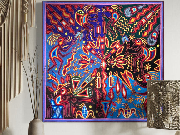 "LA LUZ DEL MAIZ Y LA SERPIENTE CELESTIAL" AHCT606057 - TATEHUARI, arte huichol