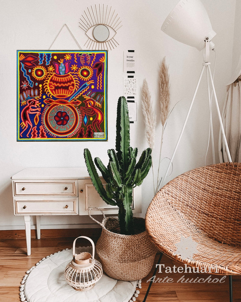 Cuadro o Tabla de Estambre 40 X 40 cms - TATEHUARI, arte huichol