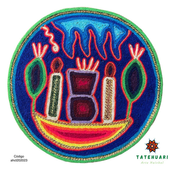 Cuadro 20 cms redondo CUADEST05 - TATEHUARI, arte huichol