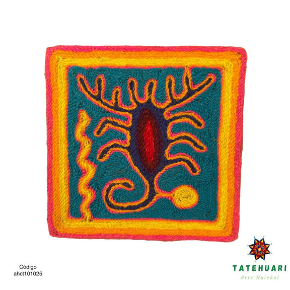 Cuadro o Tabla de Estambre 10 X 10 cms - TATEHUARI, arte huichol
